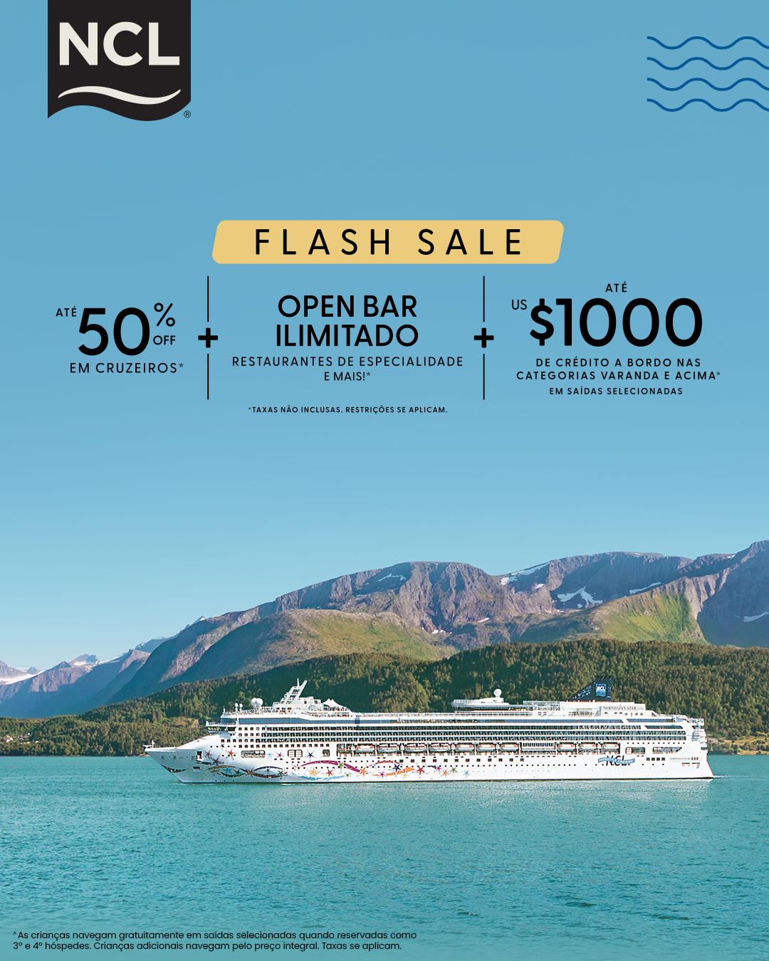 50% OFF + USD $1000 de Crédito a bordo